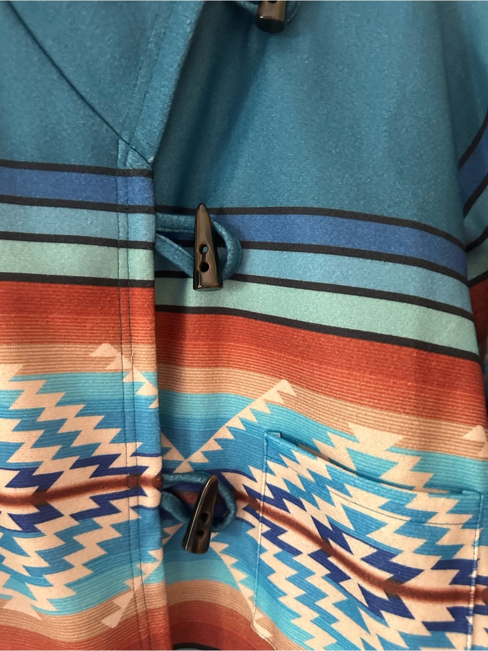 Turquoise Aztec Pattern Toggle Jacket - Picture 2 of 13